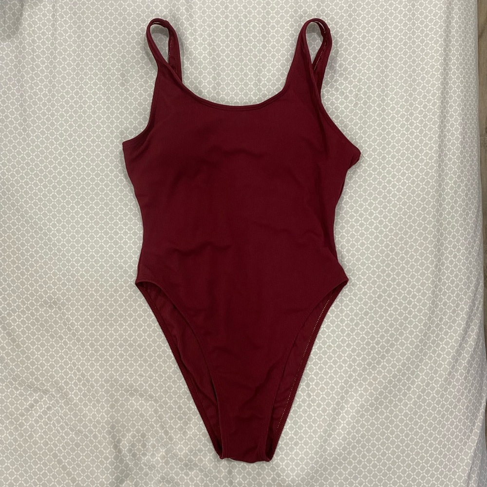 Maroon Ribbed One Piece Swimsuit- NWOT